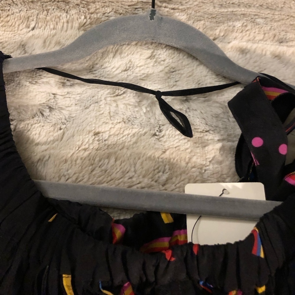 : : PRADA Silk Off Shoulder Multicolor Fun Print Dress : :​ - Picture 14 of 16